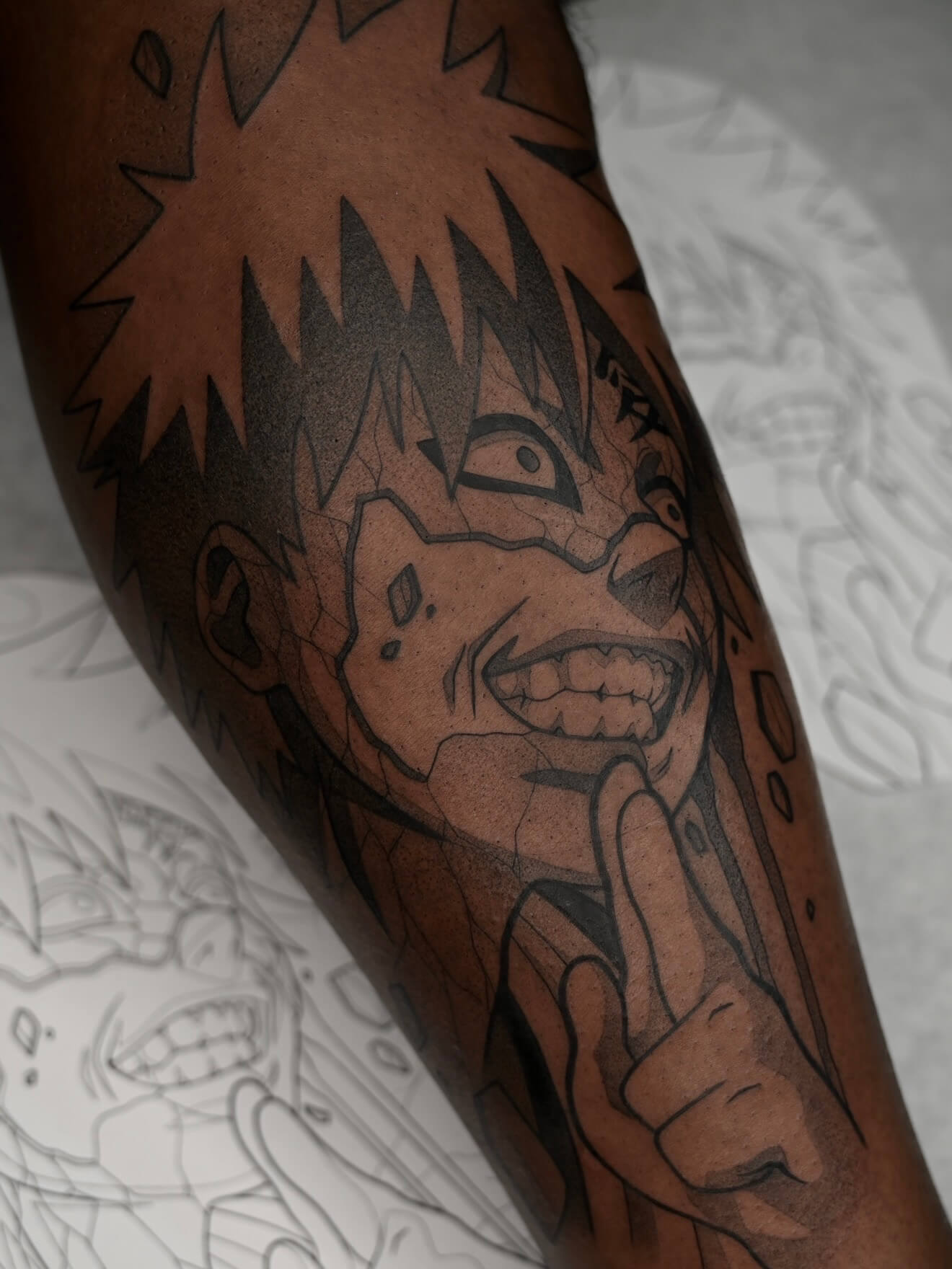 Gaara anime tattoo on dark skin — Wade Whitman Madison Heights MI